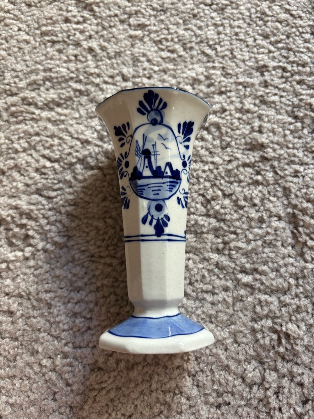 Authentic Royal Delft Hand-Painted Blue & White Trumpet Vase